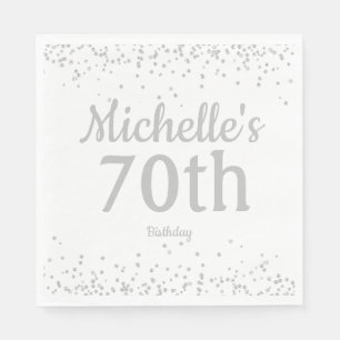 Weiße Silber Glitter Mädchen 70. Geburtstag Serviette