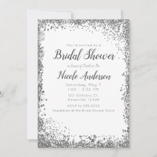 Weiße Silber Glitter Moderne Glamour Brautparty Einladung