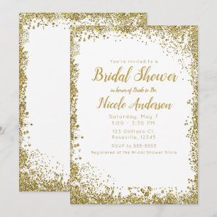 Weiße Silber Glitter Moderne Glamour Brautparty Einladung