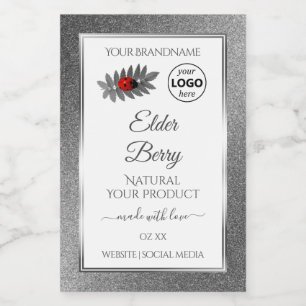 Weiße Silber Glitter Produktlabels Marienkäfer-Log Lebensmitteletikett