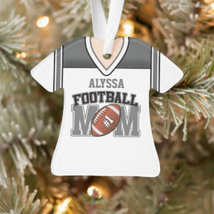 Weiße/Silber/Schwarze Football-Mom-Jersey Ornament