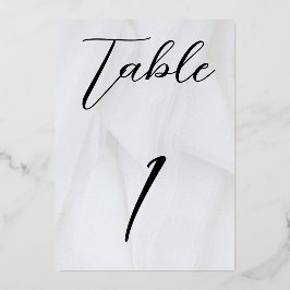 Weiße/Silberfolie Tisch Nr. 1 Folieneinladung