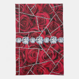 Weiße Silbermarmor-Rose schwarzer Glitter Geschirrtuch