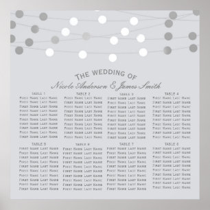 Weiße silberne Lichterketten moderne Hochzeitssitz Poster