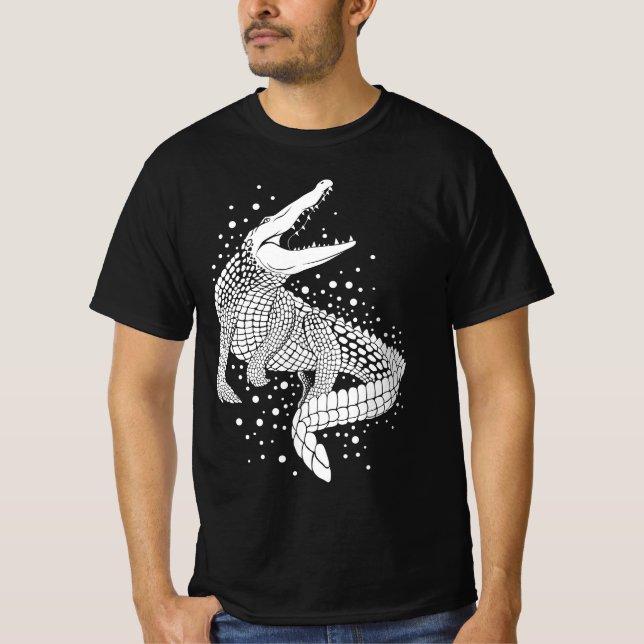 Weiße Silhouette des Tieres - Krokodil T-Shirt (Vorderseite)