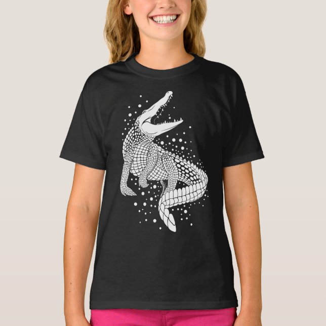 Weiße Silhouette des Tieres - Krokodil T-Shirt (Vorderseite)