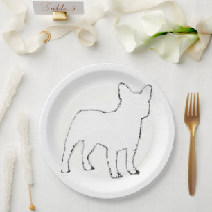 Weiße Silhouette einer Französischen Bulldogge Pappteller