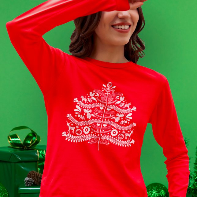 Weiße skandinavische Folk Kunst Nordischer Weihnac T-Shirt (Von Creator hochgeladen)