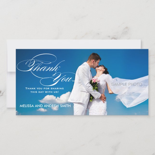 WEISSE SKRIPT WEDD DANK FOTOKARTE DANKESKARTE (Vorderseite)