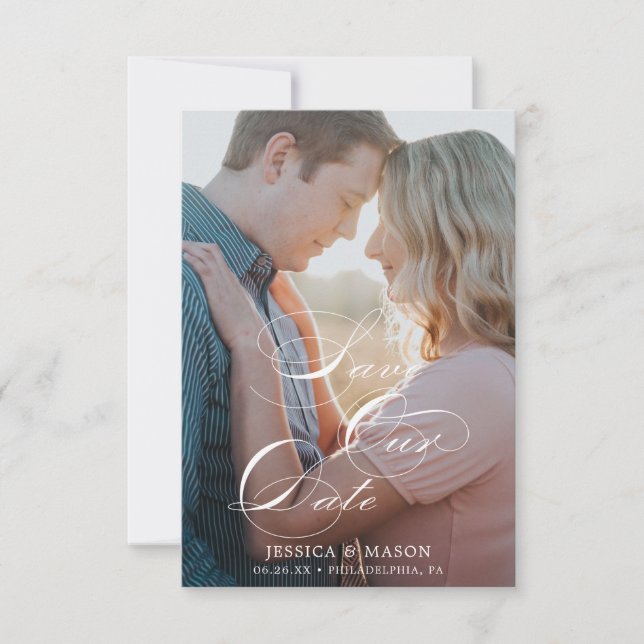 Weiße Skriptkarte - Daten speichern RSVP Karte (Vorderseite)