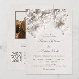 Weiße skulpturierte Blumen 3D Rosen Hochzeit Einladung