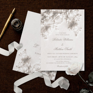 Weiße skulpturierte Blumen 3D Rosen Hochzeit Einladung