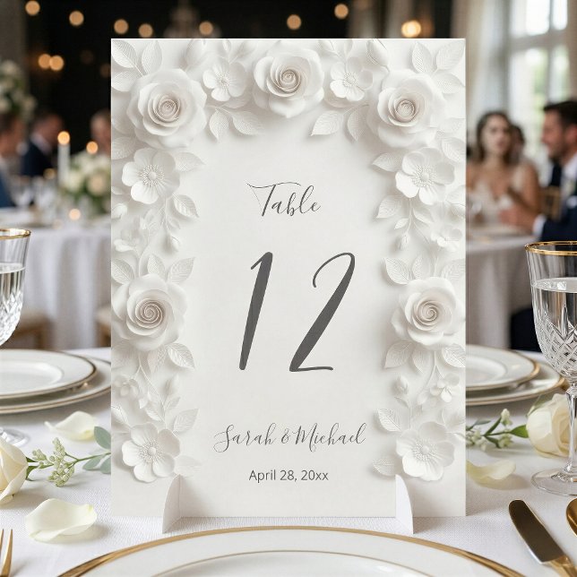 Weiße skulpturierte Blumenbogen-Hochzeit   Tischnummer (Von Creator hochgeladen)