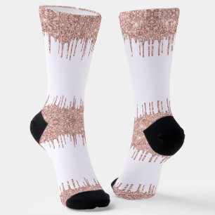 Weiße Socken für Frauen mit roségoldenen Glittertr