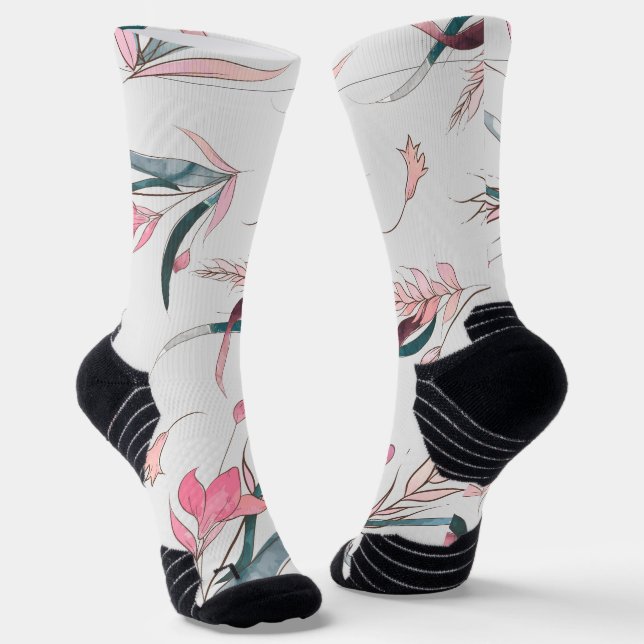Weiße Socken mit floralem Design mit rosa  (Gewinkelt)