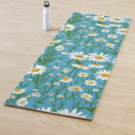 Weiße Sommergänseblümchen auf Aqua Yogamatte