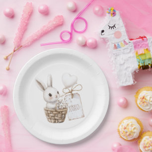 Weiße Sonnenanbeter in einem Korb Babydusche XOXO Pappteller