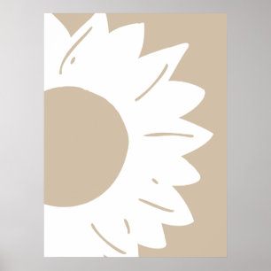 Weiße Sonnenblume auf beiger abstrakter Wandkunst Poster