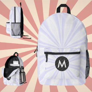 Weiße Sonnenstrahlen-Monogramm Schwarzer Kreis Bedruckter Rucksack