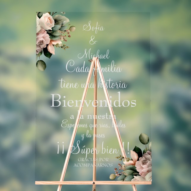 Weiße spanische Hochzeitstafel mit Blumenmuster Acrylschild (Neutral)
