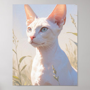 Weiße Sphinx-Katze und Blumen Poster