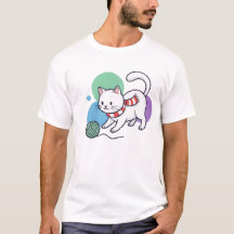 Weiße Spielkatze mit Garn-T-Shirt