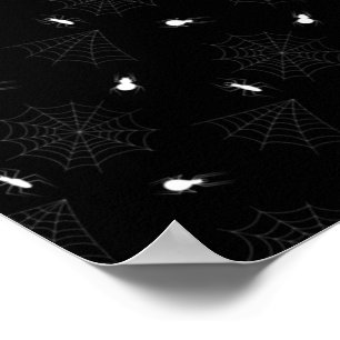Weiße Spinnen Spinnennetz Schwarzes Halloween-Must Poster