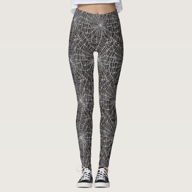 Weiße Spinnennetz-Halloween-Gestaltung auf Schwarz Leggings (Vorderseite)
