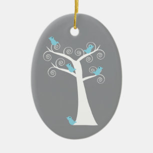 Weiße Spirale Baum mit blauen Vögeln Natur Kunst Keramikornament