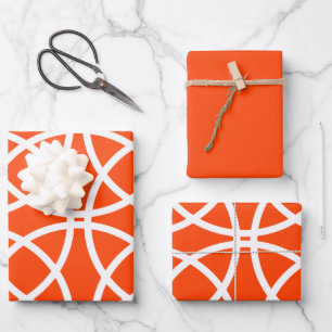 Weiße Spiralkreise auf hellorange Geschenkpapier Set