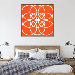 Weiße Spiralkreise auf orangem Hintergrund Leinwanddruck
