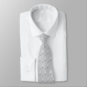 Weiße Spiralkreise auf Quick Silver Gray Krawatte