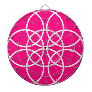 Weiße Spiralkreise auf rosa Dartscheibe