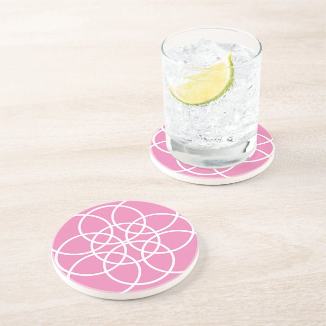Weiße Spiralkreise auf rosa Getränkeuntersetzer (Seite)