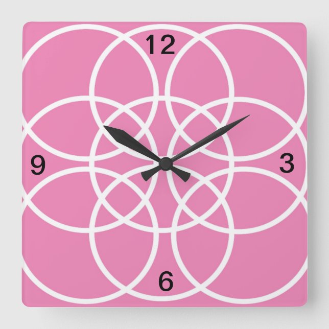 Weiße Spiralkreise auf rosa Quadratische Wanduhr (Vorderseite)