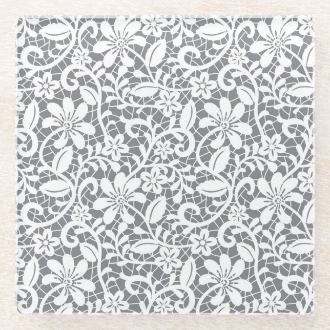 Weiße Spitze 1 Glasuntersetzer (Vorderseite)