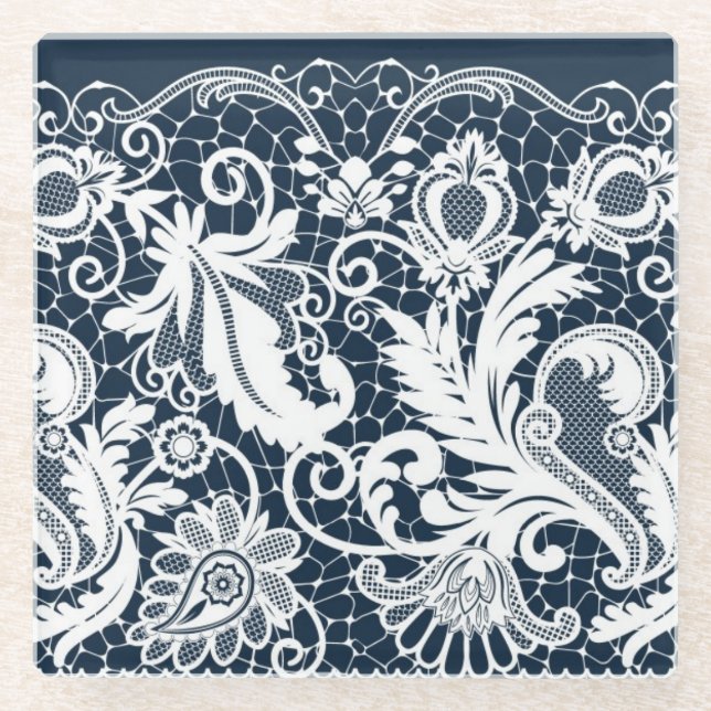 Weiße Spitze 2 Glasuntersetzer (Vorderseite)