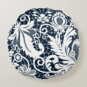 Weiße Spitze 2 Rundes Kissen