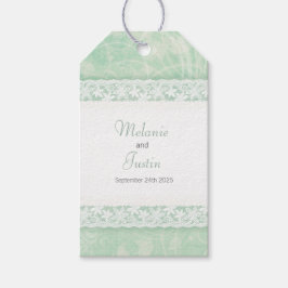 Weiße Spitze auf grünen Gastgeschenk Hochzeiten Geschenkanhänger