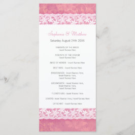 Weiße Spitze auf Korallenrosa Hochzeitskarte Programm