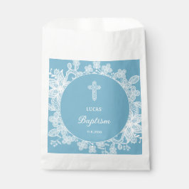 Weiße Spitze auf Pastellblauer Taufe Geschenktütchen