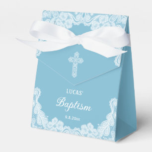 Weiße Spitze auf Pastellblauer Taufe Zelt Geschenkschachtel