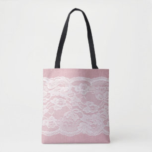 Weiße Spitze auf Pastellrosa Linen Textur