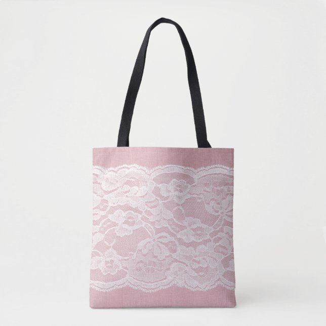 Weiße Spitze auf Pastellrosa Linen Textur (Vorderseite)