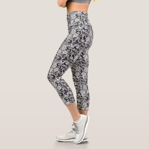 Weiße Spitze auf schwarz Capri Leggings