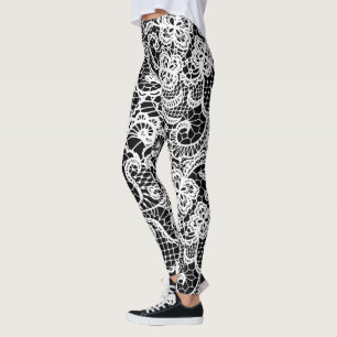 Weiße Spitze auf schwarz Leggings