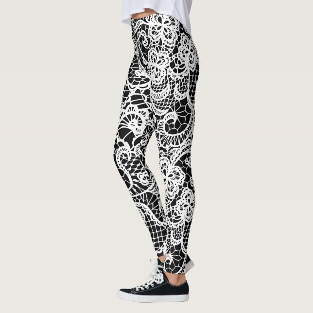 Weiße Spitze auf schwarz Leggings (Links)