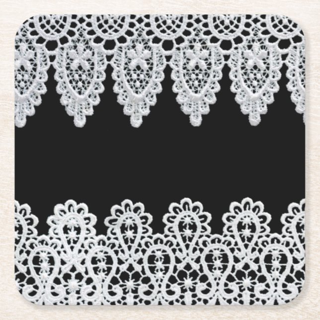 Weiße Spitze bildet eine empfindliche Grenze gegen Rechteckiger Pappuntersetzer (Vorderseite)