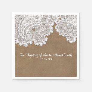Weiße Spitze & Braunes Rustikales Chic Elegantes H Serviette