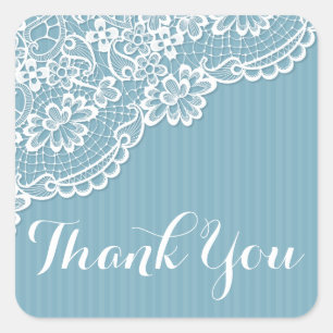 Weiße Spitze Danke Blau Streifen Danke - Hochzeit Quadratischer Aufkleber